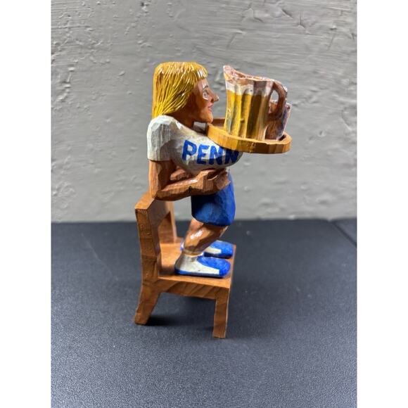 Vtg Penn State Hand Carved Wood Big Boob Blonde Waitress On Chair - Picture 2 of 6